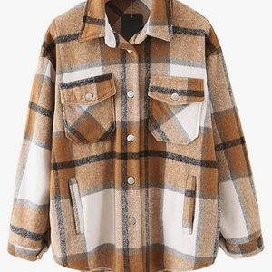 Flannel Wool Blend Plaid Lapel Button Down Long